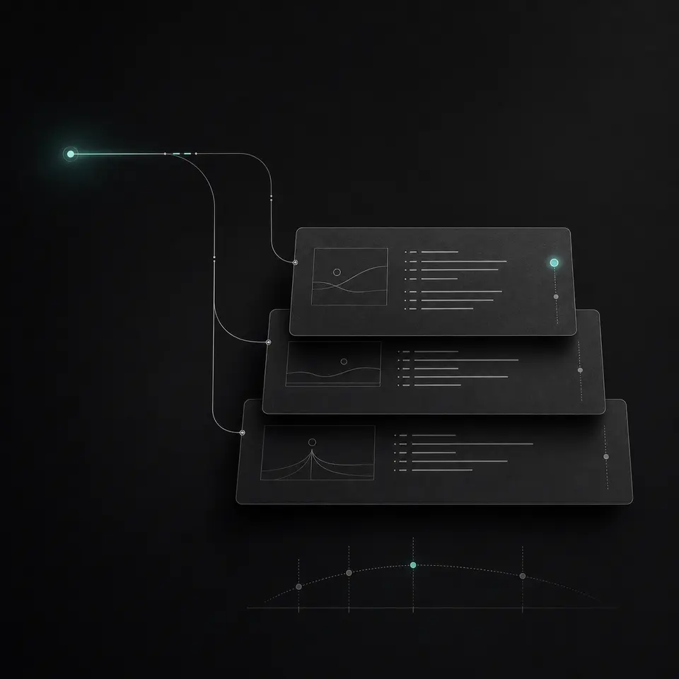 Ilustración de línea fina de una idea que se convierte en tarjetas de guion estructuradas